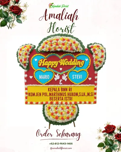Karangan Papan Bunga Pernikahan di Santi